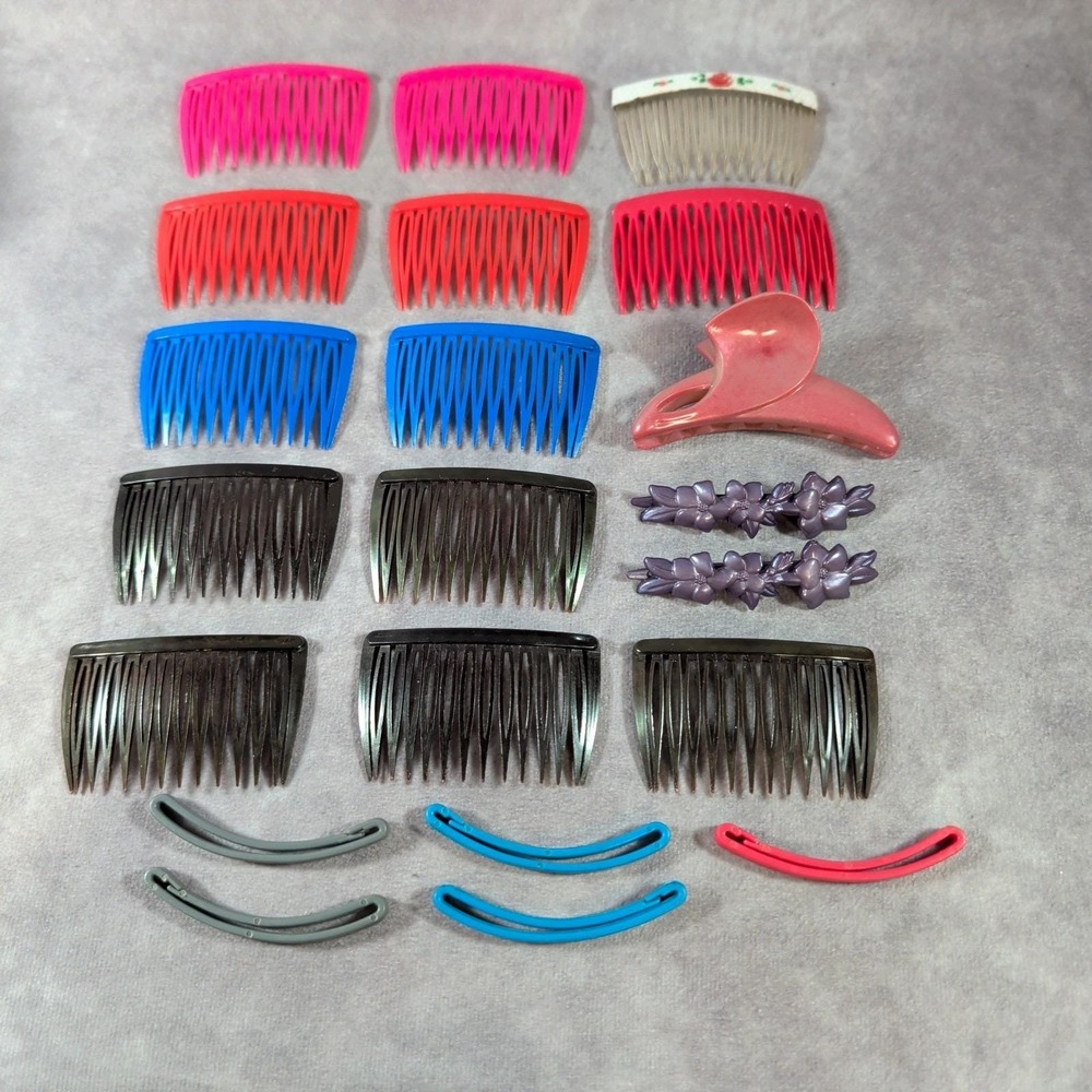 Vintage Side Hair Combs & Barrettes Lot of 21 Made In France, Goody USA  1980s +